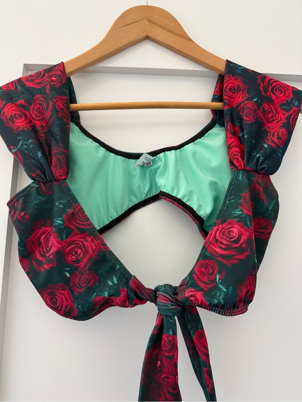 Red Rose Print Tie-Front Swimwear/ Crop Top + Headband